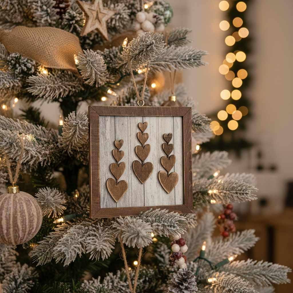 Rustic Tiered Heart Art Sign with Easel – 5.5” Square Shelf Decor – Rustic Farmhouse Tiered Tray Valentine Decor