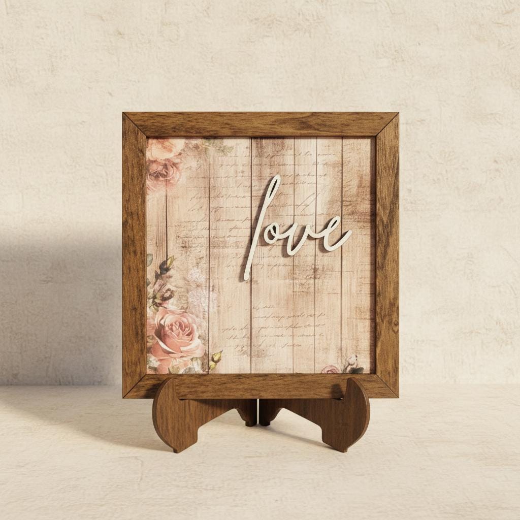 Rustic Welcome Sign | Joy Love Faith Gather Wood Decor | Farmhouse Tabletop Sign | Housewarming Gift