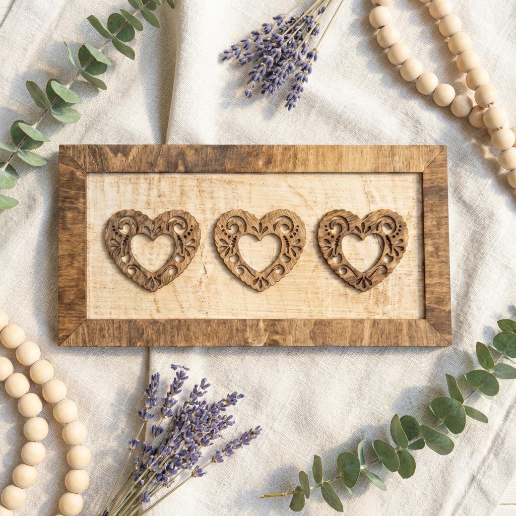 Rustic Lace Heart Wall Art, Layered Wood Heart Decor, Farmhouse Heart Sign, Year Round Home Decor