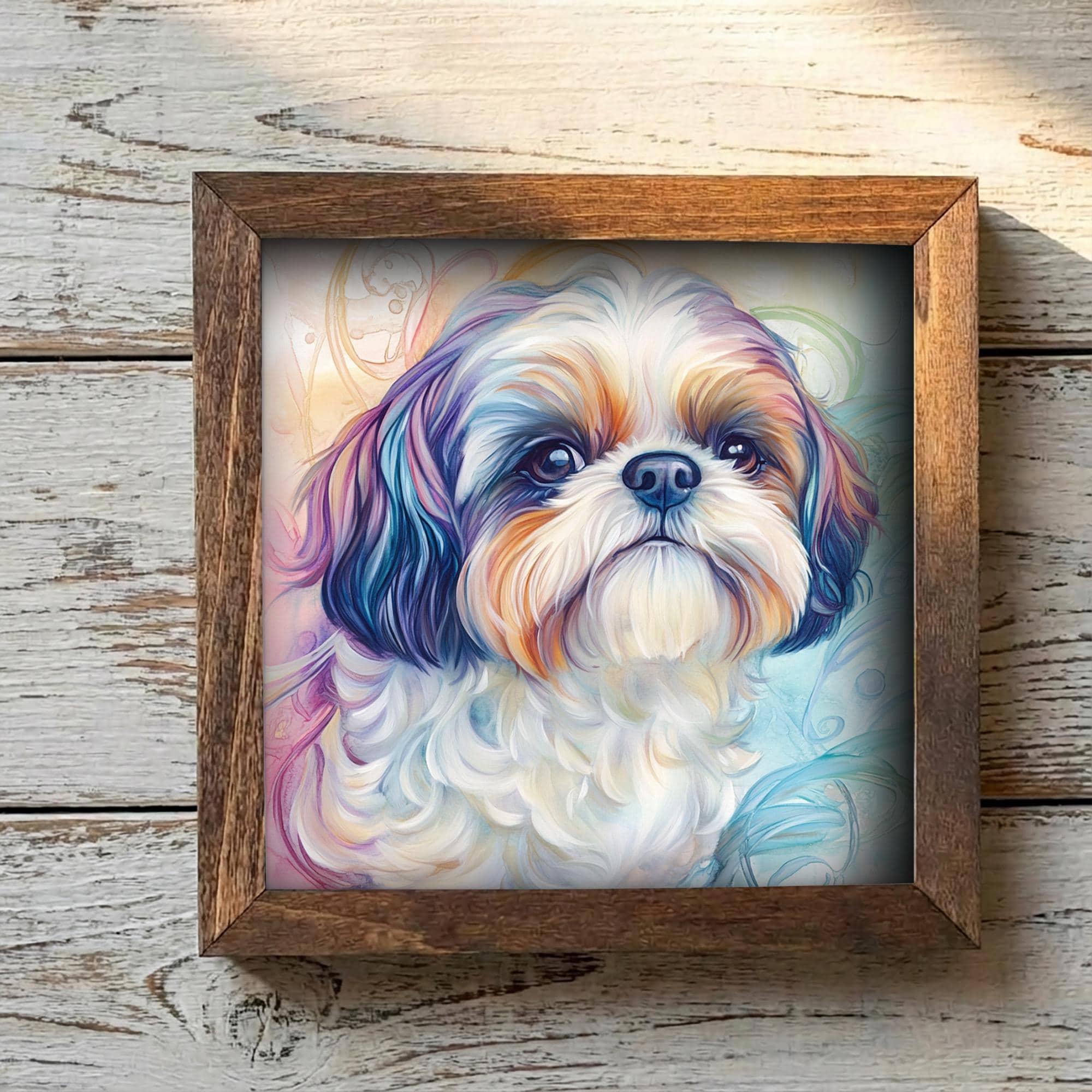 Shih Tzu Watercolor Portrait, Framed Dog Art, Shelf Decor