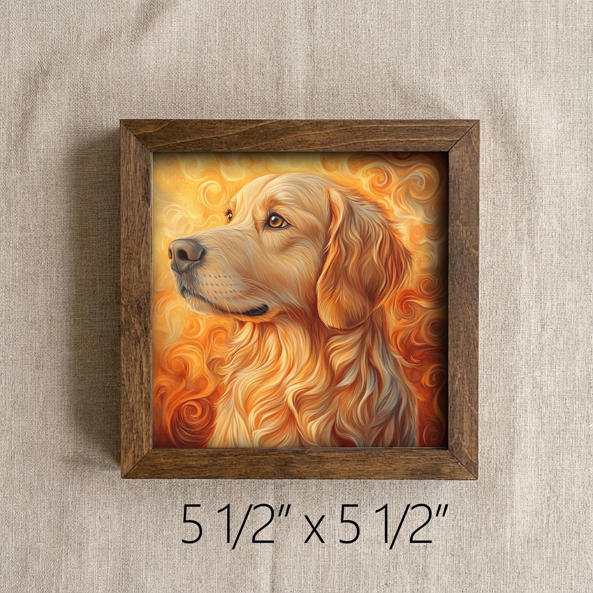 Deep Reddish Gold Golden Retriever Dog Framed Art, Watercolor Golden Retriever Portrait, 5.5 Inch Shelf Decor with Easel, Dog Lover Gift