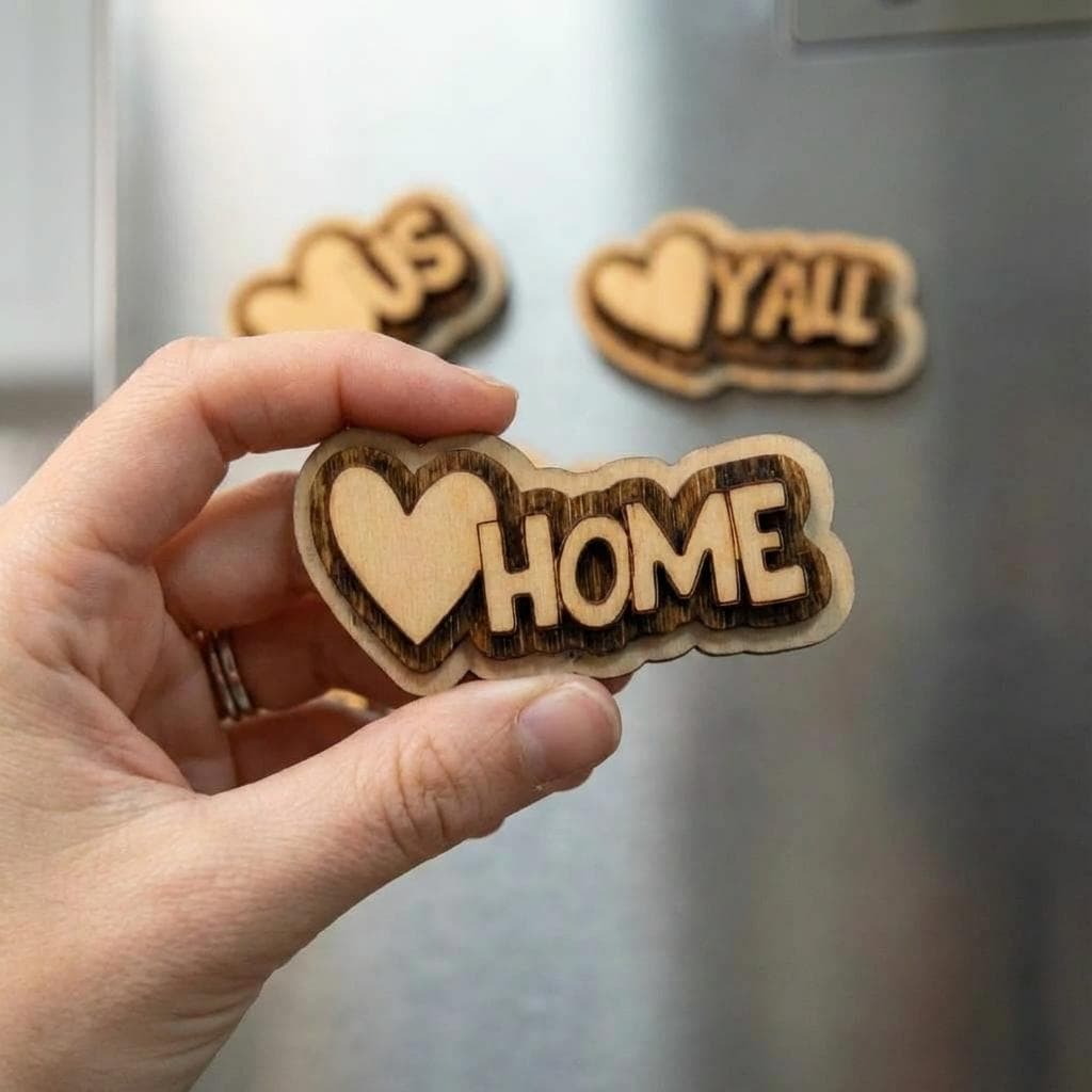 Funny Rustic Wood Magnet Set | Farmhouse Fridge Magnets | Handmade Country Decor | Love Home | Love Y'all | Love Farm | Love Us | Heart