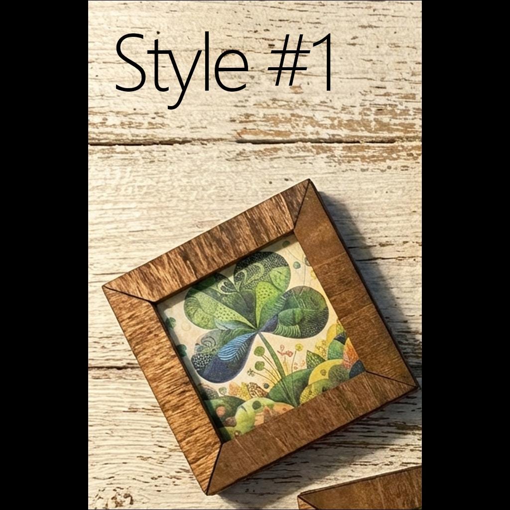 Rustic Wood Fridge Magnets | Handmade Farmhouse Magnet Decor | Clover Art Mini Wood Frames | Strong Flush Magnets St Patricks Day