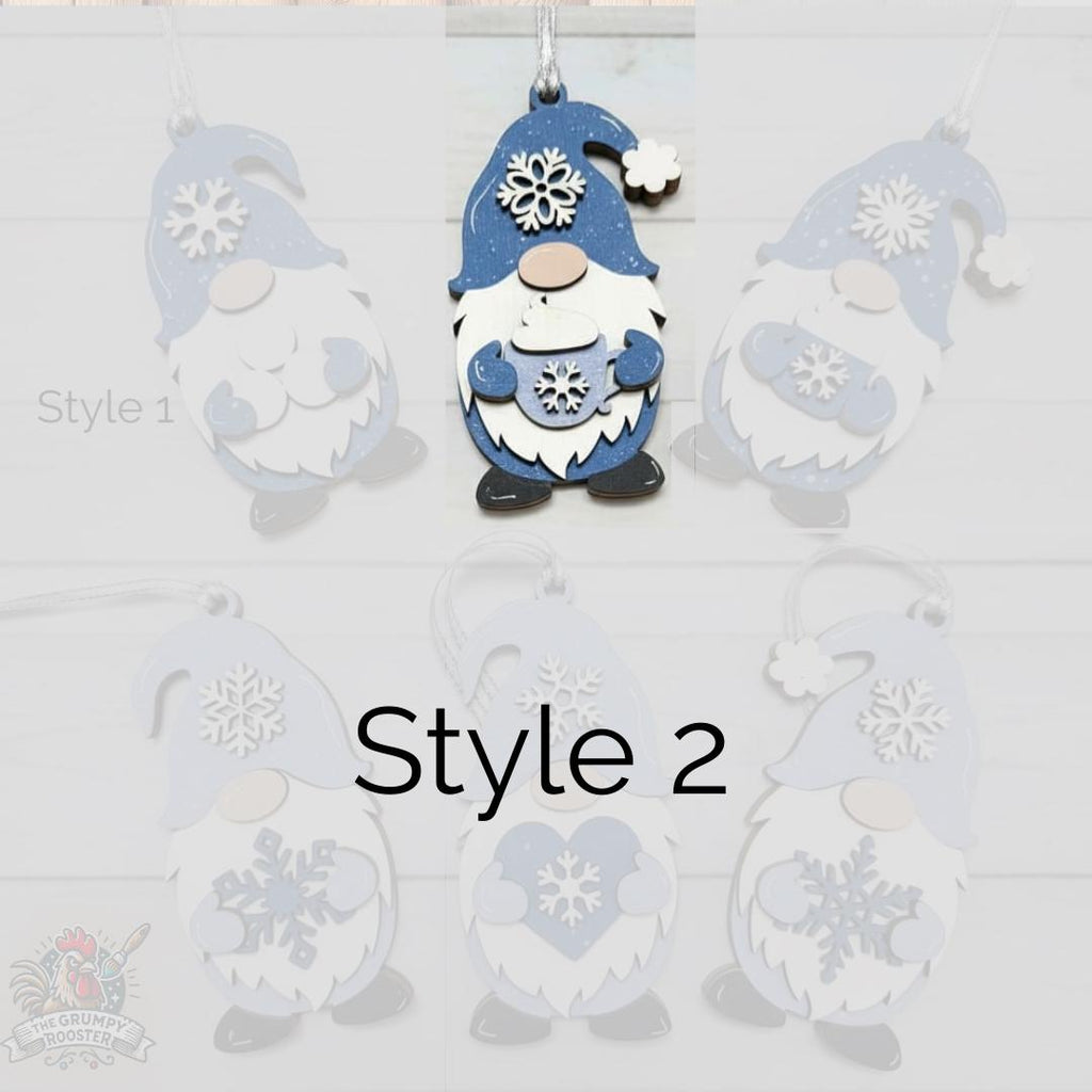 Snowflake Gnome Ornaments – Blue & Gray Winter Gnome Decor – Layered Wood Christmas Ornament – Rustic Farmhouse Holiday Decor Handmade Gift