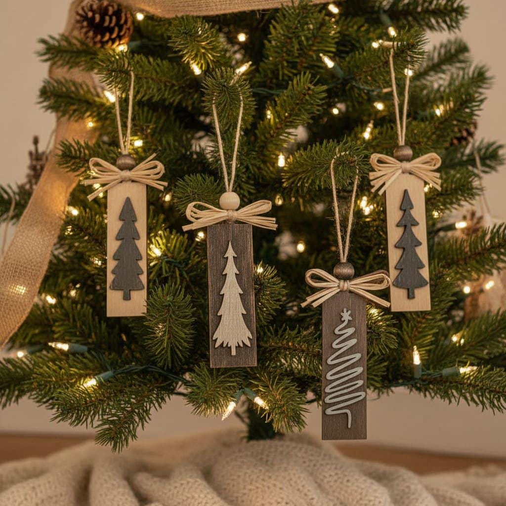 Rustic Christmas Tree Ornaments - Grays and Browns Stained Vintage Single or Bulk Winter Tree Holiday Ornament Handcrafted Bulk Wholesale