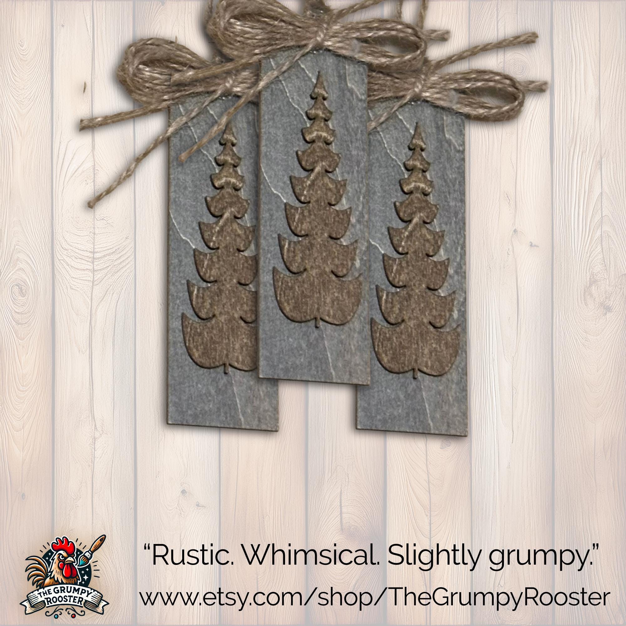 Rustic Gray Rustic Winter Ornament, Wood Holiday Decor, rustic tree decor, natural wood ornament, Single or Bulk Qty