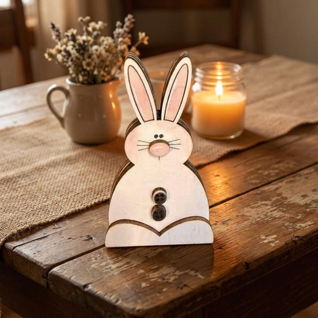 Painted Bunny Trio Shelf Decor – Farmhouse Easter Bunny Set – Spring Tiered Tray Decor – Wooden Bunny Trio