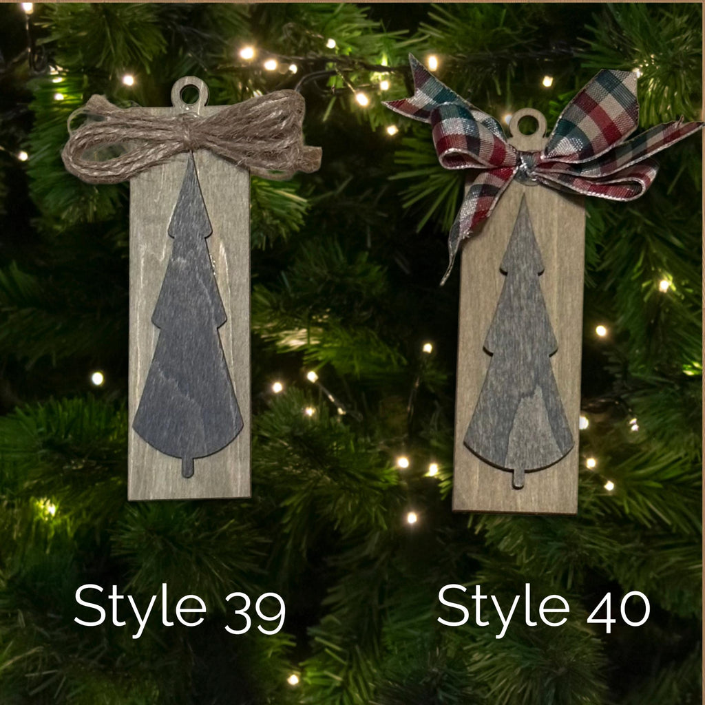 Rustic Wooden Christmas Tree Ornament with Bow • 4.5 inch Farmhouse Holiday Décor • Many Styles to Choose From