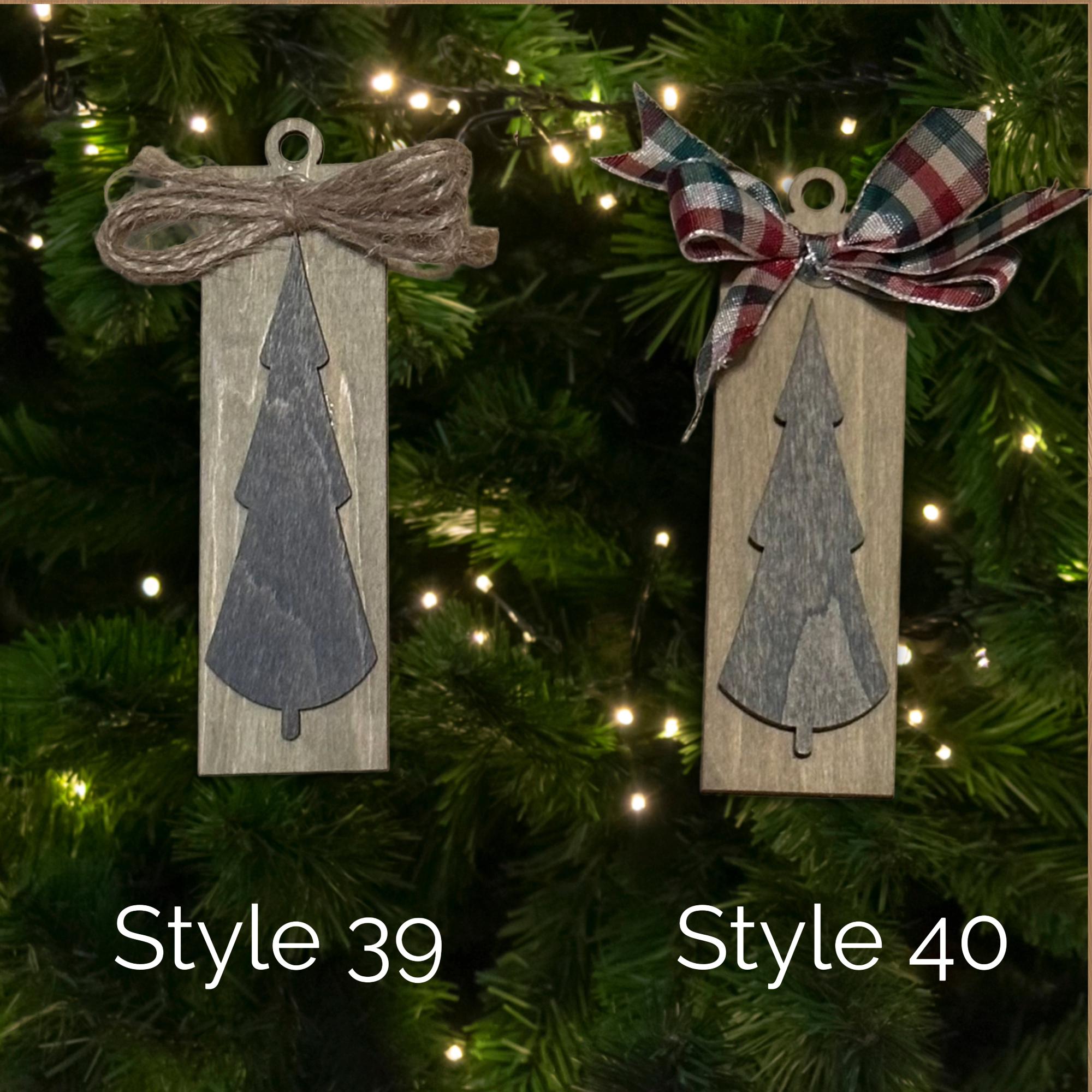 Rustic Wooden Christmas Tree Ornament with Bow • 4.5 inch Farmhouse Holiday Décor • Many Styles to Choose From