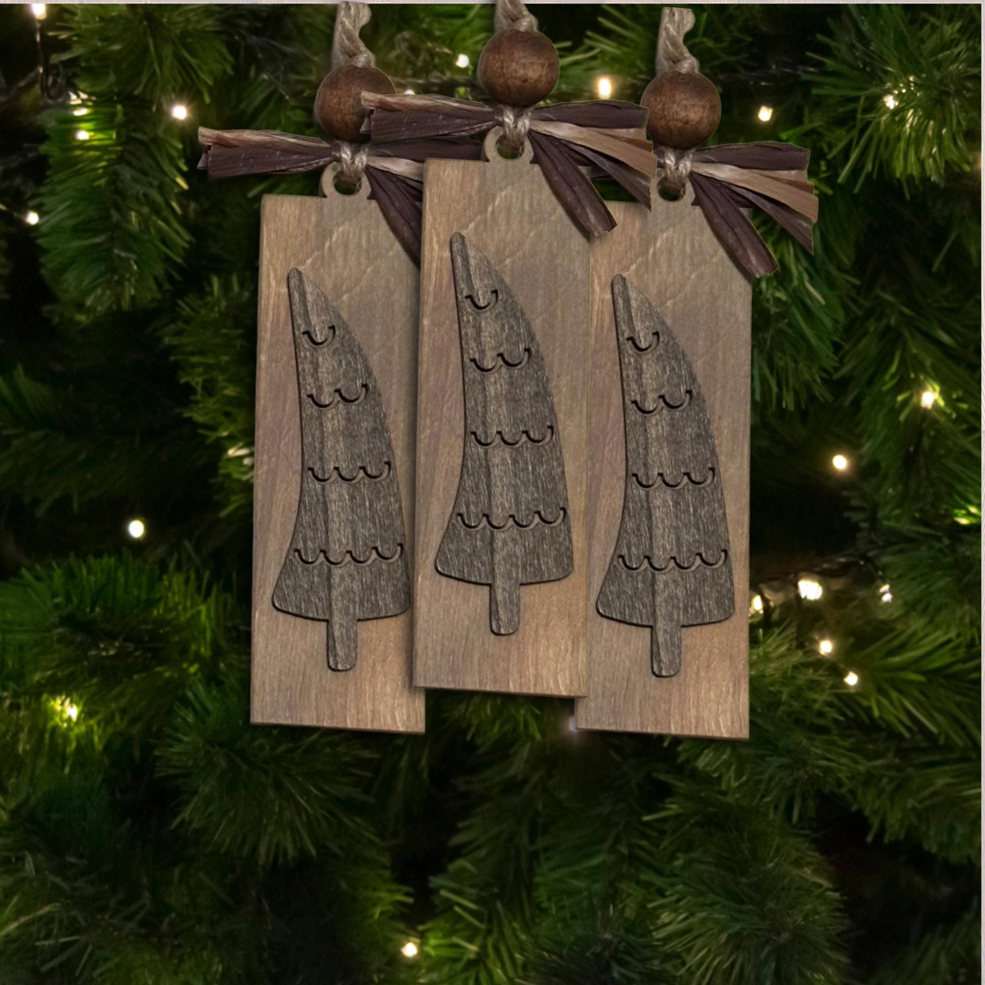 Country Brown Natural Wood Tree Ornament, Wood Holiday Decor, rustic farmhouse ornament, woodland holiday decor, Single or Bulk Qty