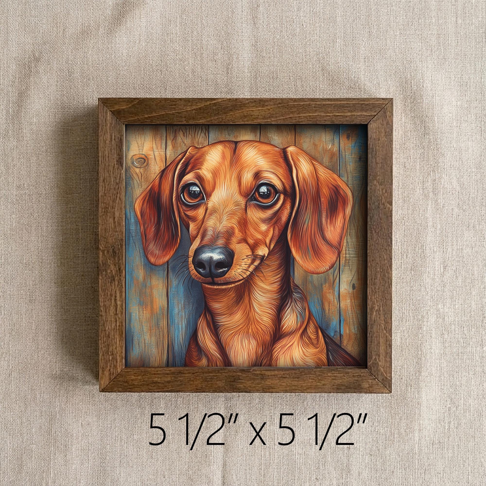 Red Dachshund Dog Framed Art, Watercolor Dachshund Portrait, 5.5 Inch Shelf Decor with Easel, Dog Lover Gift