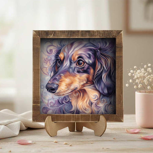 Dapple Dachshund Dog Framed Art, Watercolor Dachshund Portrait, 5.5 Inch Shelf Decor with Easel, Dog Lover Gift