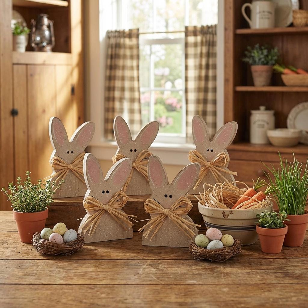 Rustic Wood Bunny Shelf Sitter, Farmhouse Easter Decor