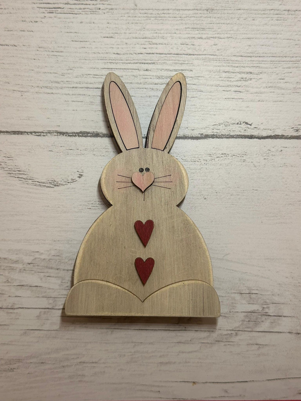 Rustic Wooden Bunny Decor Set – Hand Painted Easter Shelf Sitters – Farmhouse Spring Tiered Tray Decorations – Layered Wood Bunny Rabbits