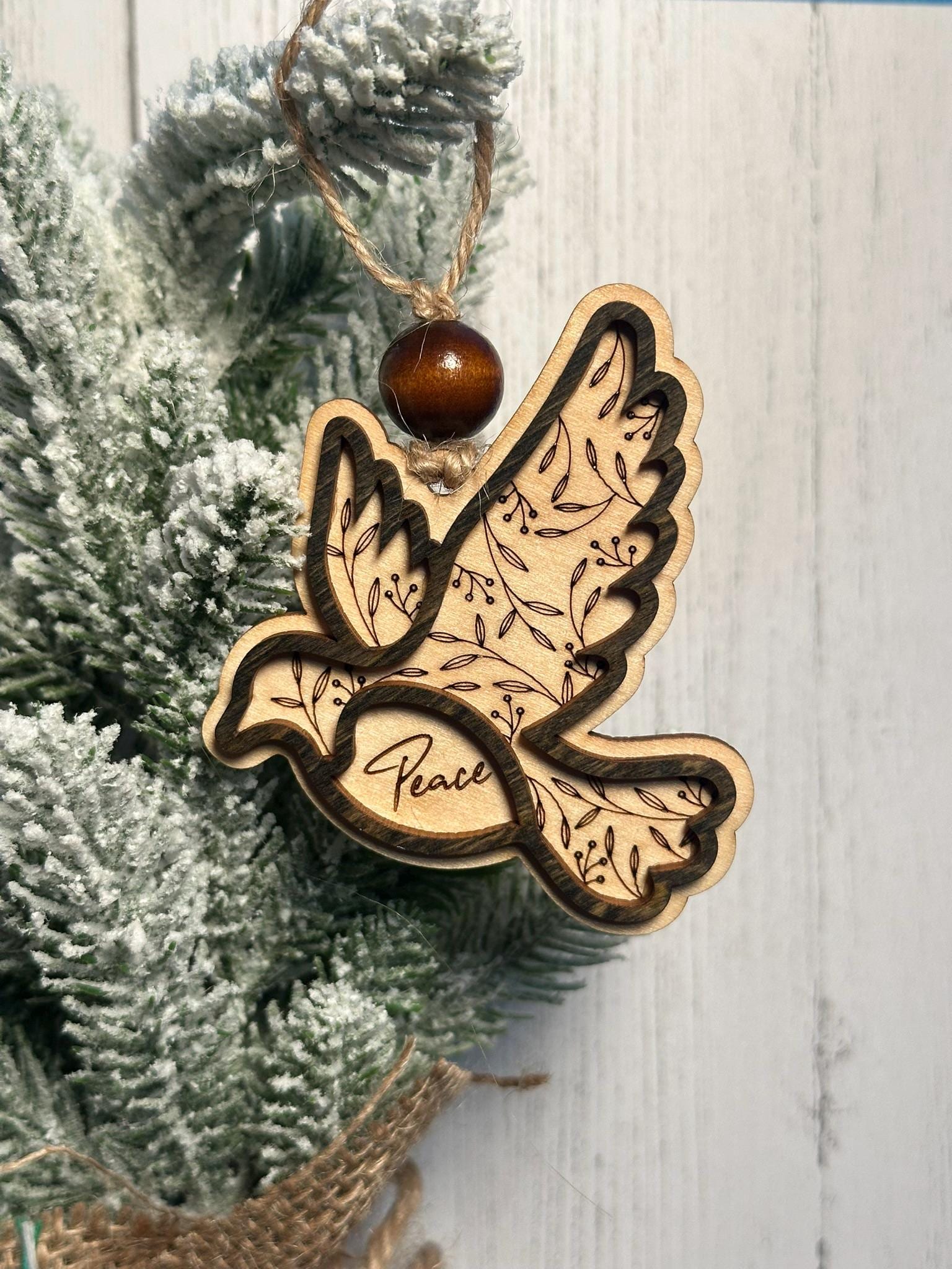 Farmhouse Wooden Dove Ornament – Rustic Peace Bird Christmas Decor | Layered Wood Holiday Ornament | Neutral Tree Décor | Bulk Packs