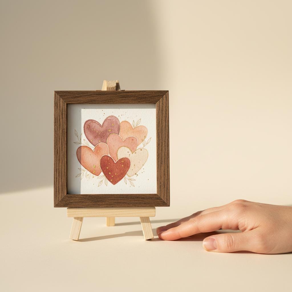 Rustic Valentine Wood Sign with Easel | Watercolor Heart Art | Farmhouse Gift for Her | Love Home Accent | 5.5 inch Square Decor