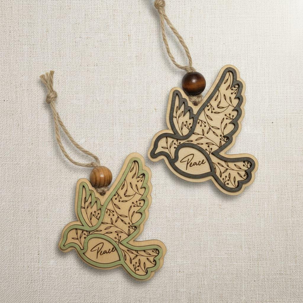 Farmhouse Wooden Dove Ornament – Rustic Peace Bird Christmas Decor | Layered Wood Holiday Ornament | Neutral Tree Décor | Bulk Packs