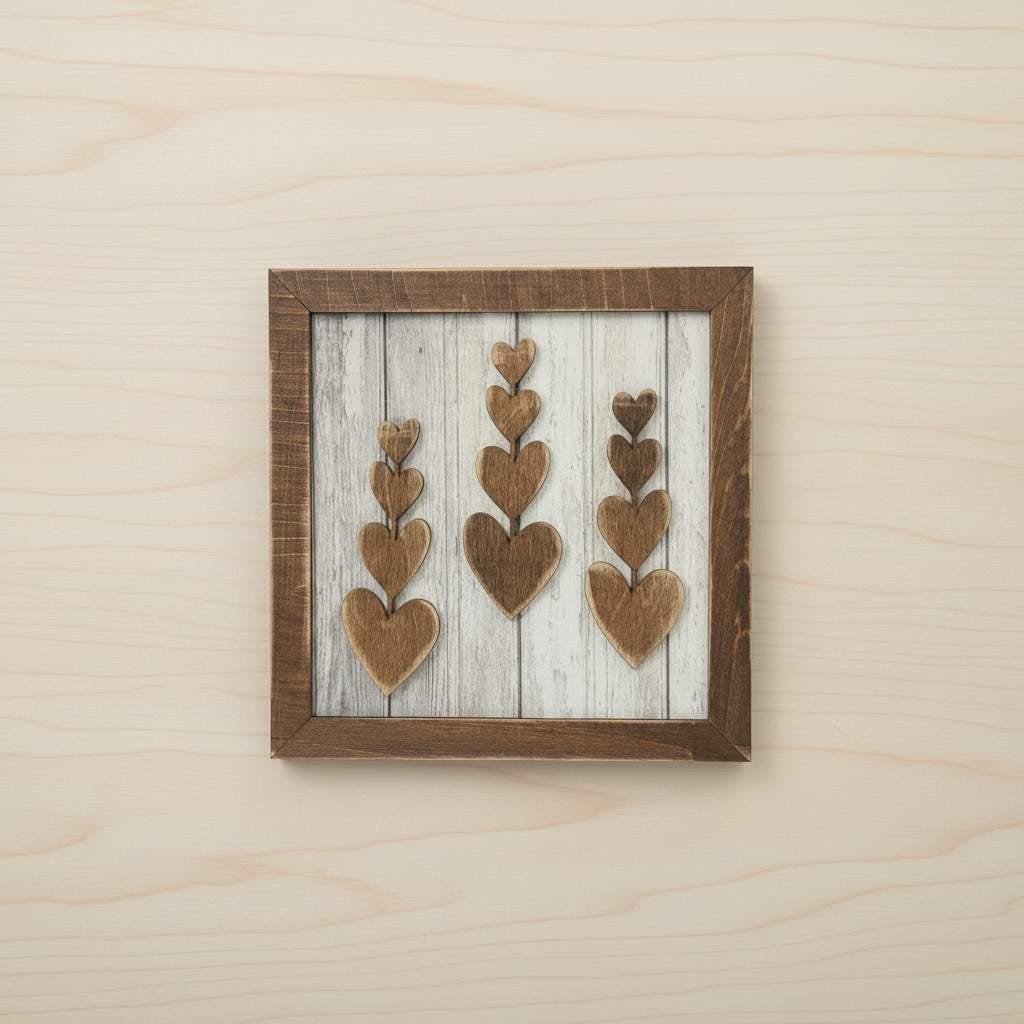 Rustic Tiered Heart Art Sign with Easel – 5.5” Square Shelf Decor – Rustic Farmhouse Tiered Tray Valentine Decor