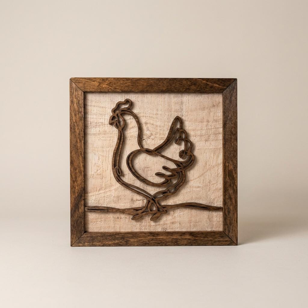 Rustic Farm Wall Art, Layered Wood Farm Decor, Rooster Chicken Hen Sign, Farmhouse Wall Hanging