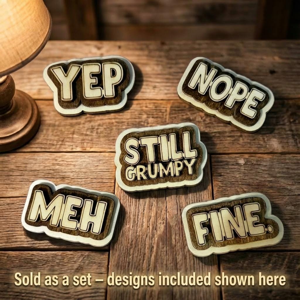 Funny Rustic Wood Magnet Set | Farmhouse Fridge Magnets | Handmade Country Decor | Yep | Nope | Meh | Fine | Still Grumpy