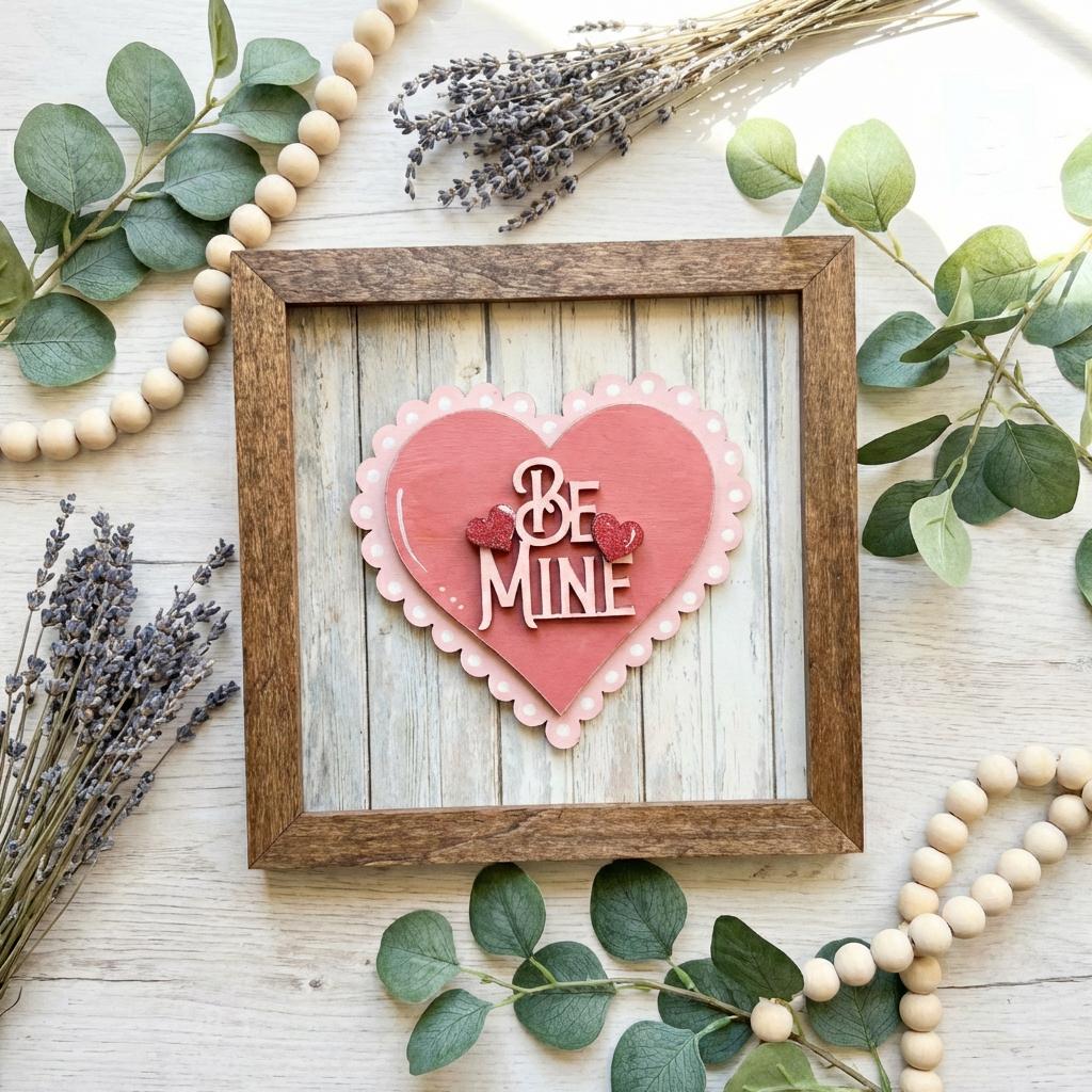 Be Mine Valentine Sign, Layered Wood Heart Decor, Rustic Valentine Shelf Sign, Farmhouse Valentine Gift, Easel Included
