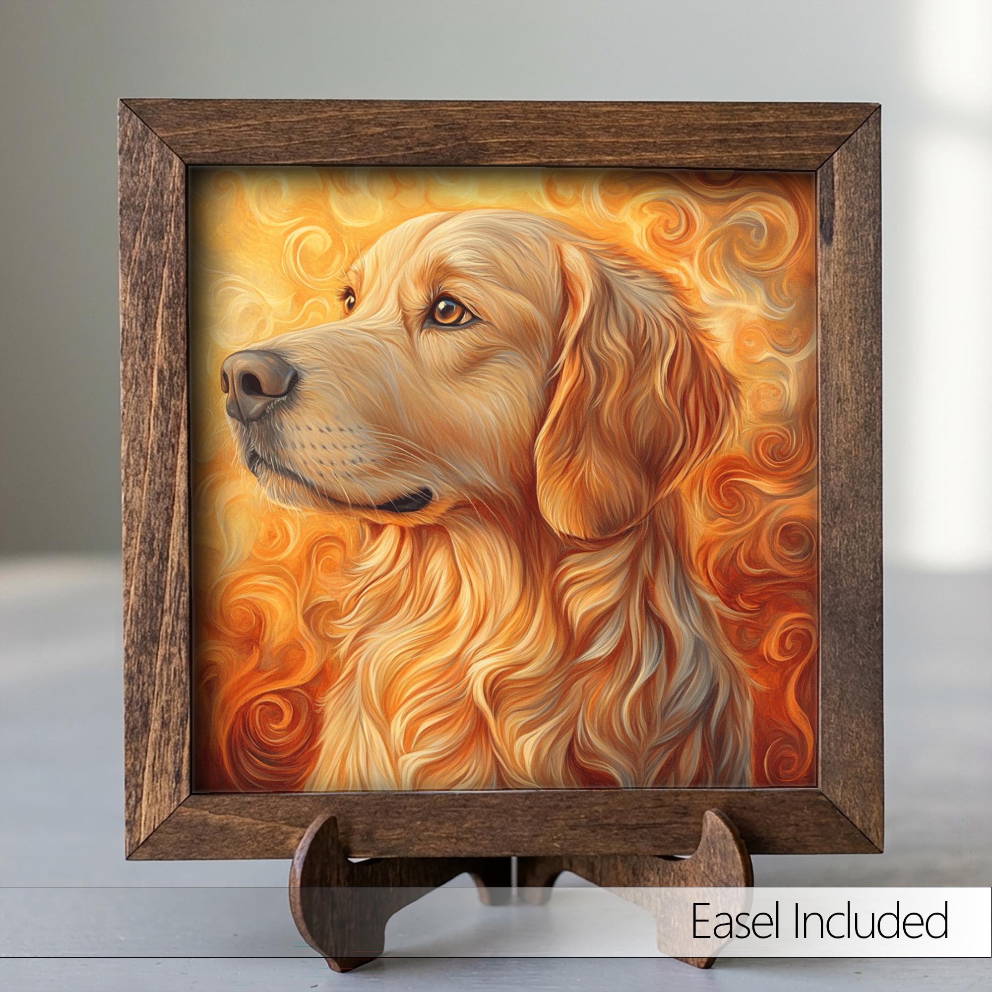 Deep Reddish Gold Golden Retriever Dog Framed Art, Watercolor Golden Retriever Portrait, 5.5 Inch Shelf Decor with Easel, Dog Lover Gift