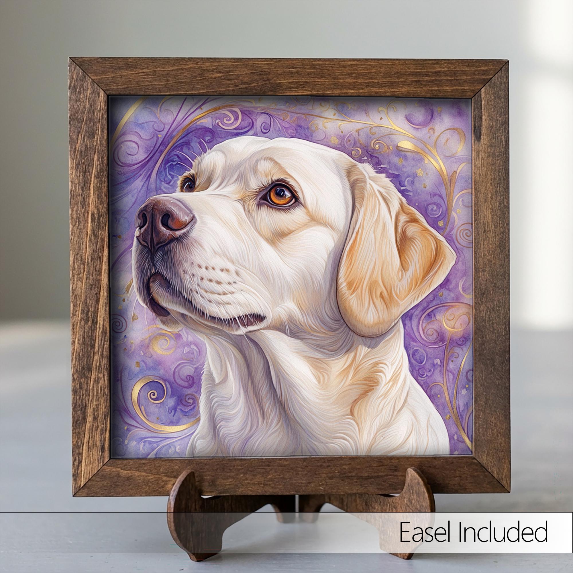 Yellow Laborador Retriever Dog Framed Art, Watercolor Golden Retriever Portrait, 5.5 Inch Shelf Decor with Easel, Dog Lover Gift