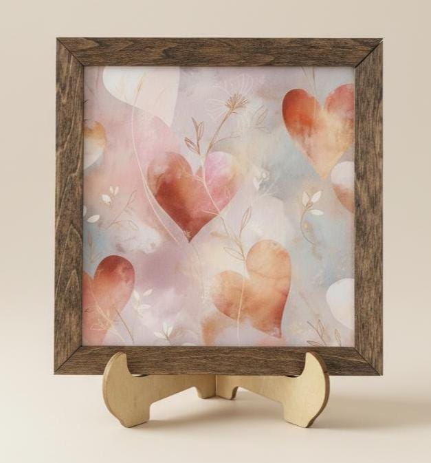Romantic Heart Floral Framed Art, 5.5 Inch Rustic Farmhouse Decor, Spring Cottage Shelf Sign, Easel Included