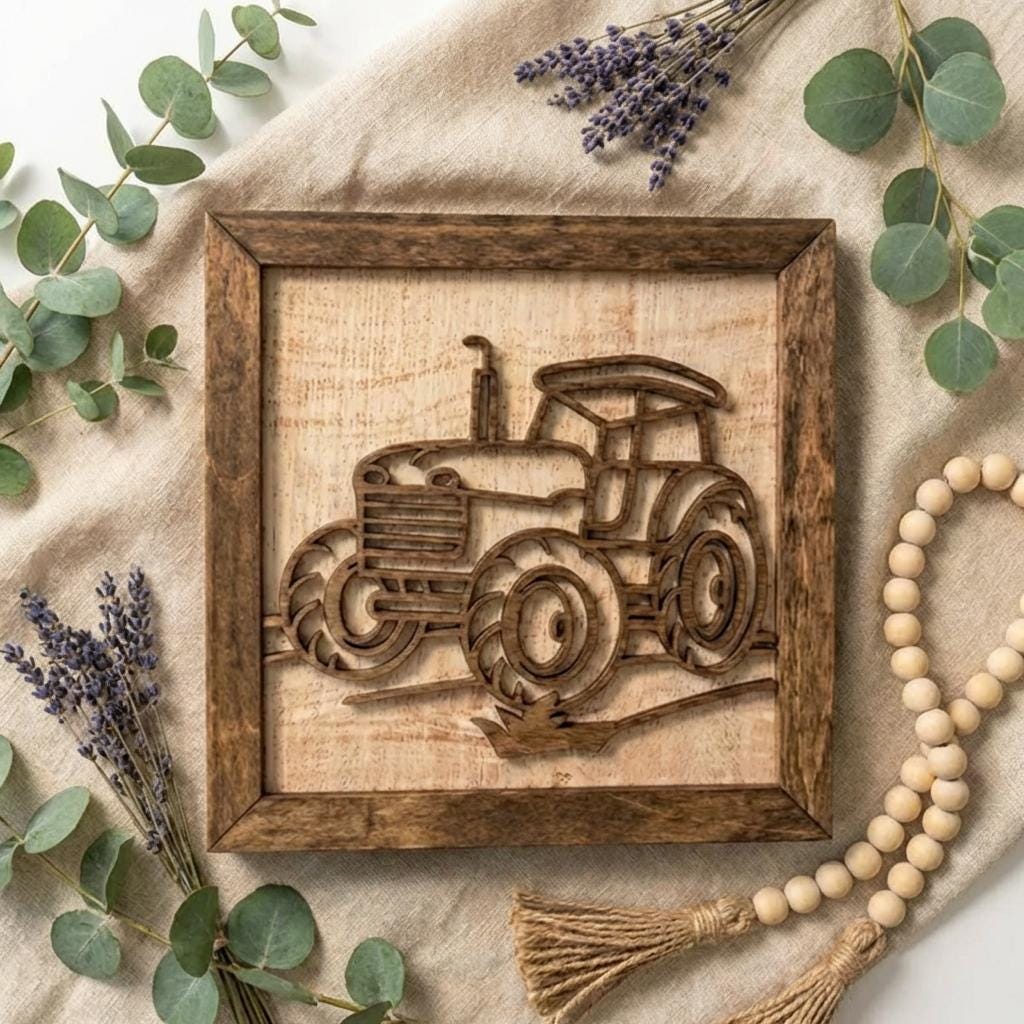 Rustic Farm Wall Art, Layered Wood Farm Decor, Tractor Sign, Farm Equipment, Farmhouse Wall Hanging