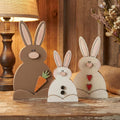 Painted Bunny Trio Shelf Decor – Farmhouse Easter Bunny Set – Spring Tiered Tray Decor – Wooden Bunny Trio