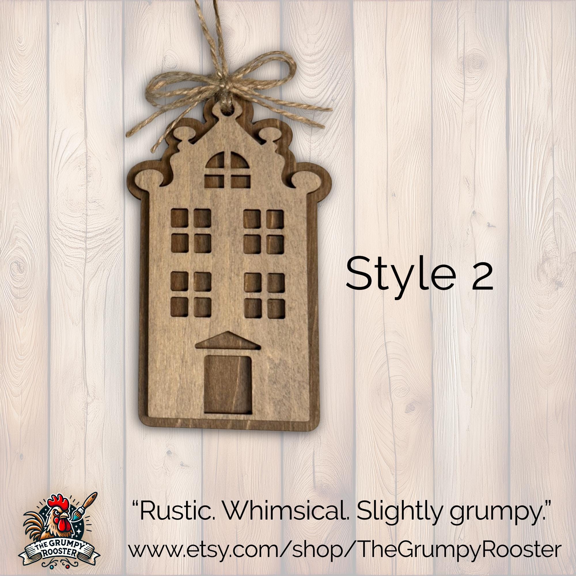 Rustic Wooden House Christmas Ornaments Scandinavian Farmhouse Village Set or Individual Layered Wood Holiday Decor Bulk Discounts Available