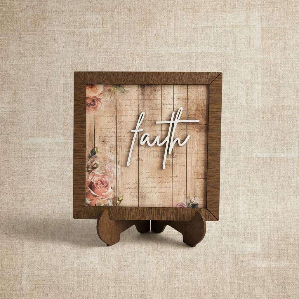 Rustic Welcome Sign | Joy Love Faith Gather Wood Decor | Farmhouse Tabletop Sign | Housewarming Gift