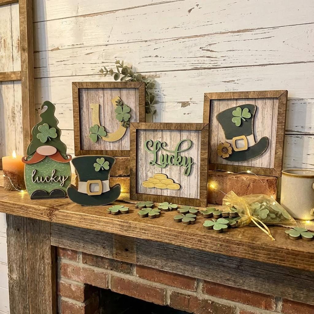 St Patrick’s Day Decor | Mini Framed Shamrock Art | Lucky & Pot of Gold Farmhouse Sign