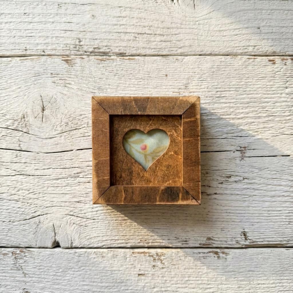 Reclaimed Quilt Heart Wood Magnet or Sign – Mini Rustic Valentine Decor – Handmade Fabric Heart – Farmhouse Shelf Sitter