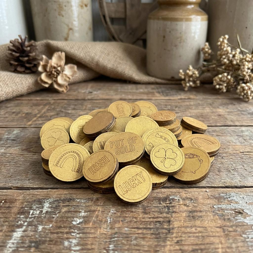 St Patrick's Day Gold Coins - Rustic Tiered Tray Decor, Set of 7