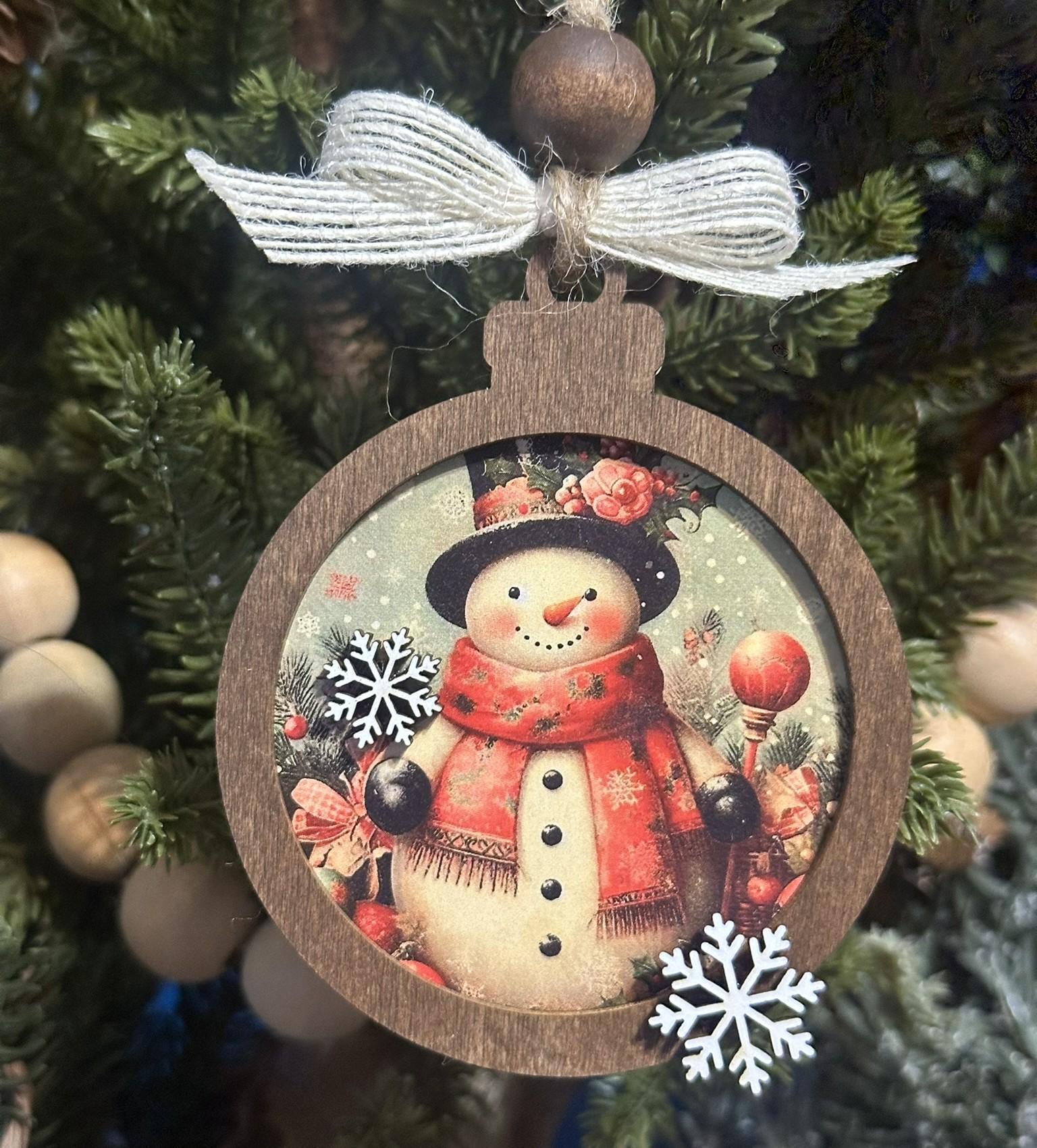 Rustic Snowman Christmas Ornaments Set, Vintage Wooden Holiday Decorations, Farmhouse Winter Tree Décor, Handmade Christmas Baubles