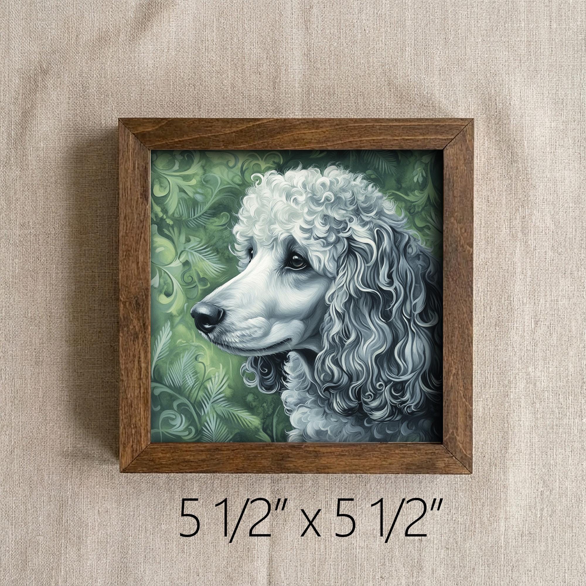 Silver Poodle Dog Framed Art, Watercolor Husky Portrait, 5.5 Inch Shelf Decor with Easel, Dog Lover Gift