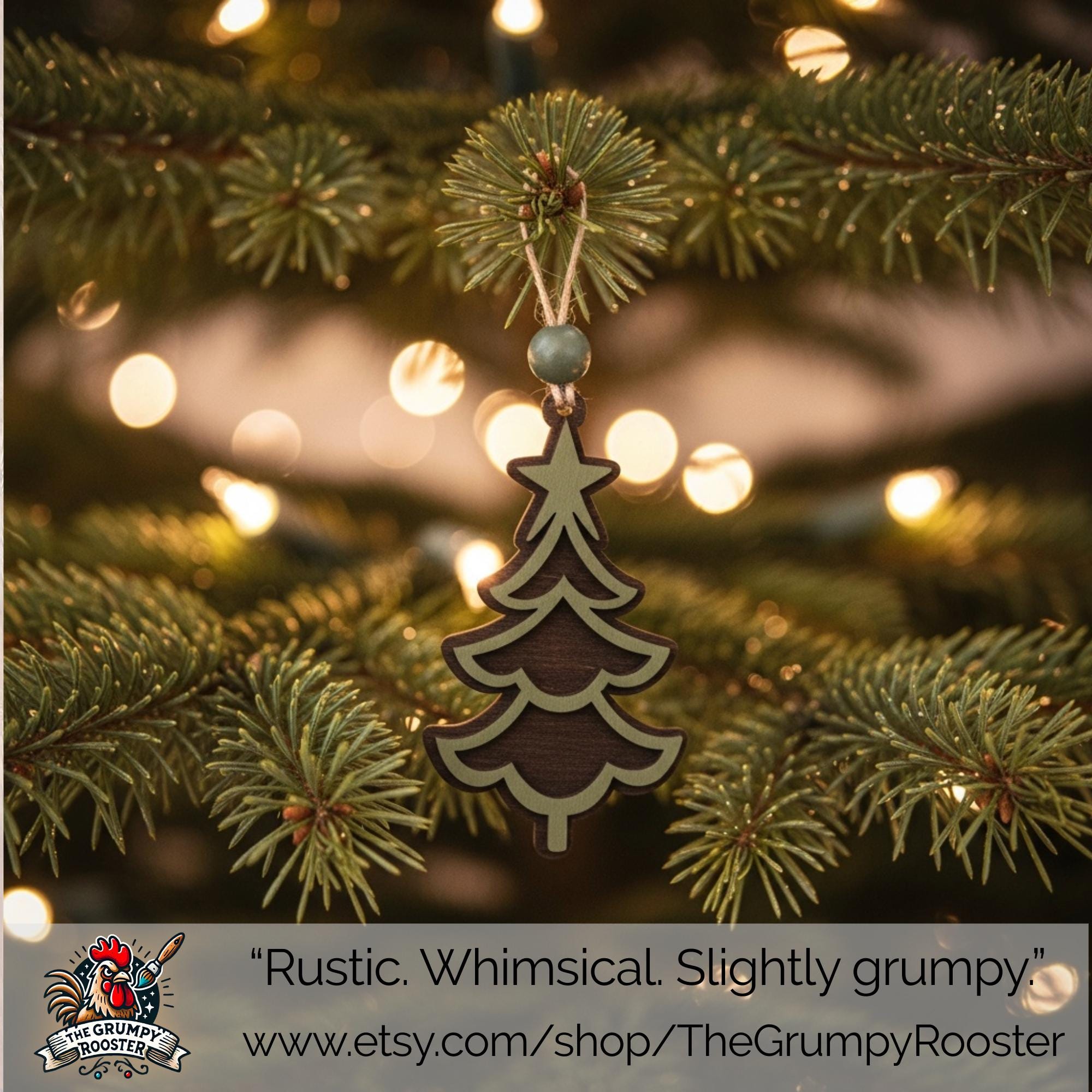 Rustic Green Layered Wood Tree and Leaf Ornaments – Set of 10 Handmade Christmas Decorations – Farmhouse Holiday Decor