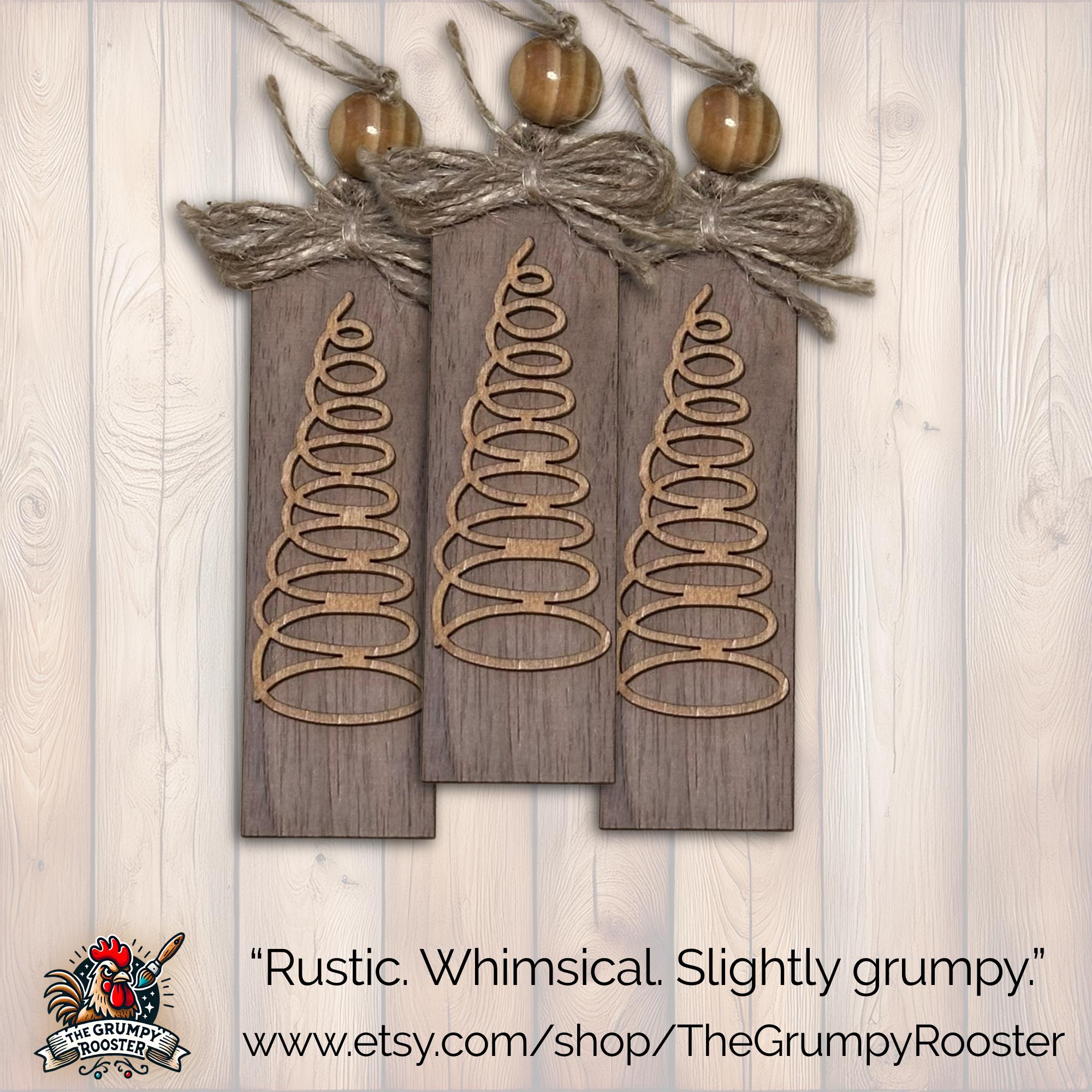 Country Brown Heirloom Charm Ornament, Wood Holiday Decor, christmas gift idea, farmhouse holiday decor, Single or Bulk Qty