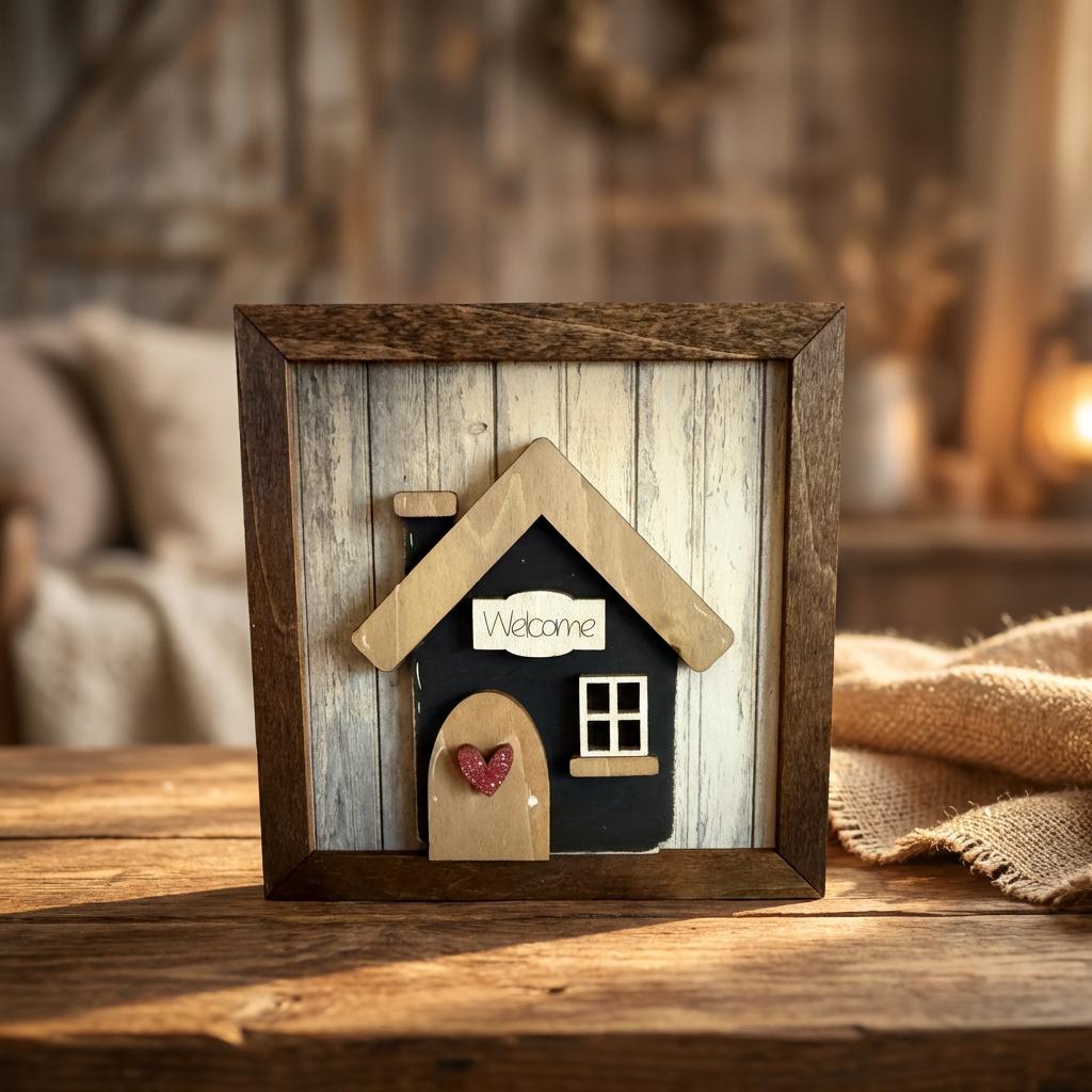 Welcome Wood Sign and Easel – Framed Layered Wood Decor with Easel, Rustic Farmhouse Shelf Sign, Housewarming Gift