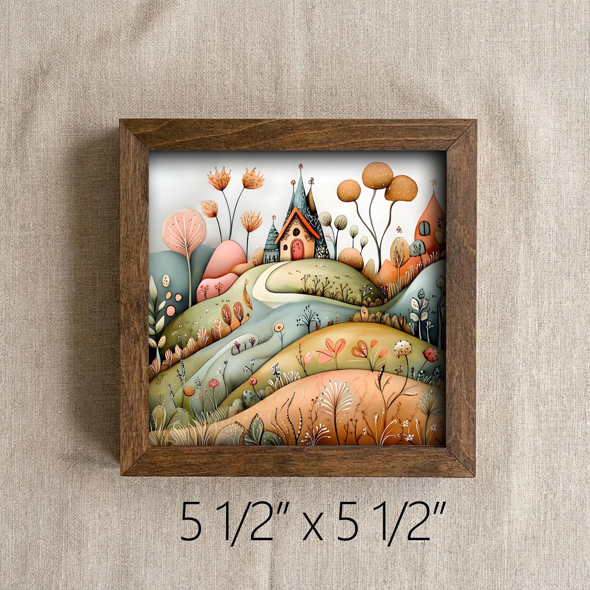 Whimsical City Art, Colorful Fantasy Town, Framed Shelf Decor