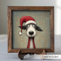 Funny Christmas Dog Framed Art | Whimsical Holiday Dog Illustration | Pet Lover Christmas Decor | Rustic Wood Frame | Easel Include