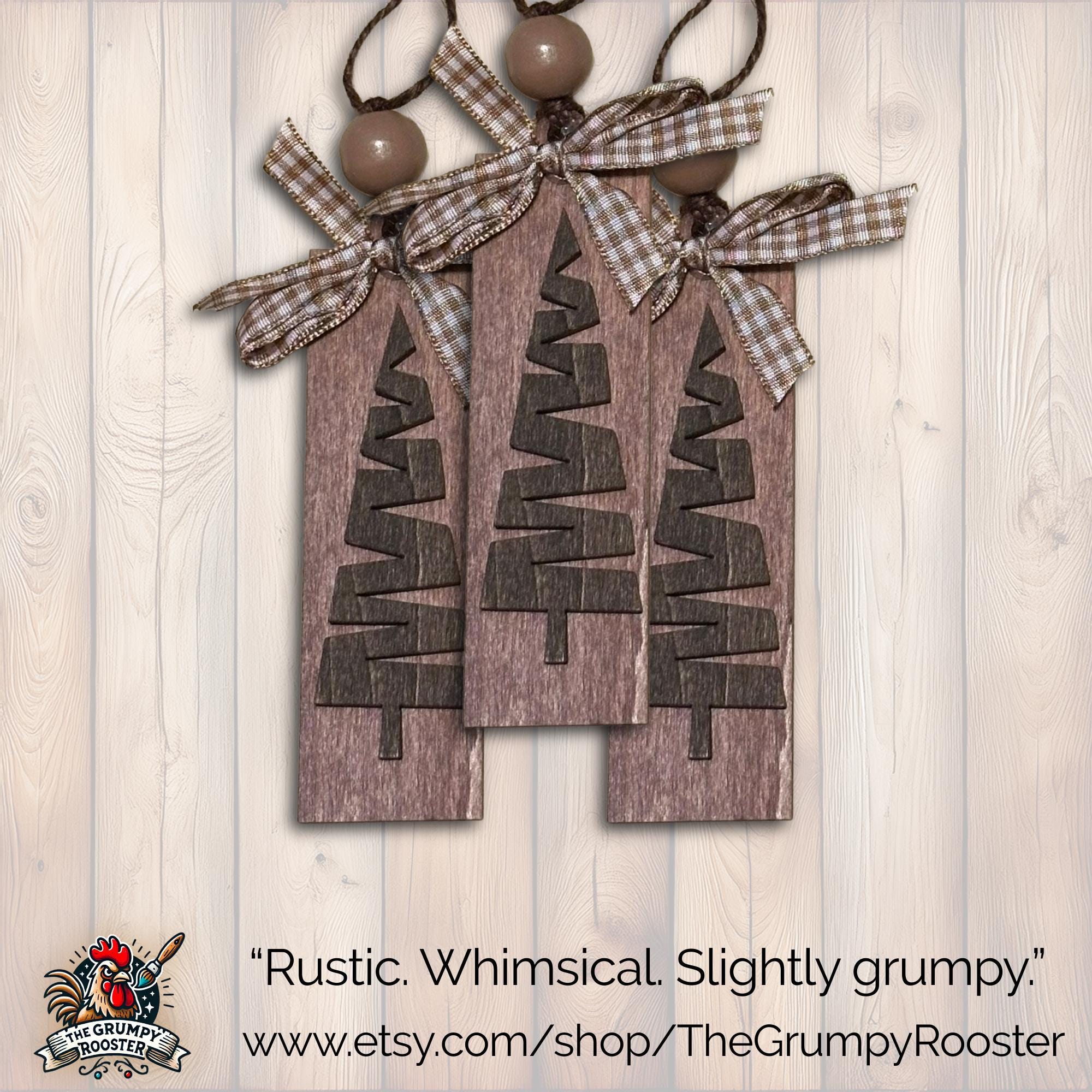 Woodland Red Brown Vintage-Inspired Ornament, Wood Holiday Decor, wood holiday ornament, handmade holiday ornament, Single or Bulk Qty