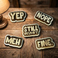 Funny Rustic Wood Magnet Set | Farmhouse Fridge Magnets | Handmade Country Decor | Yep | Nope | Meh | Fine | Still Grumpy