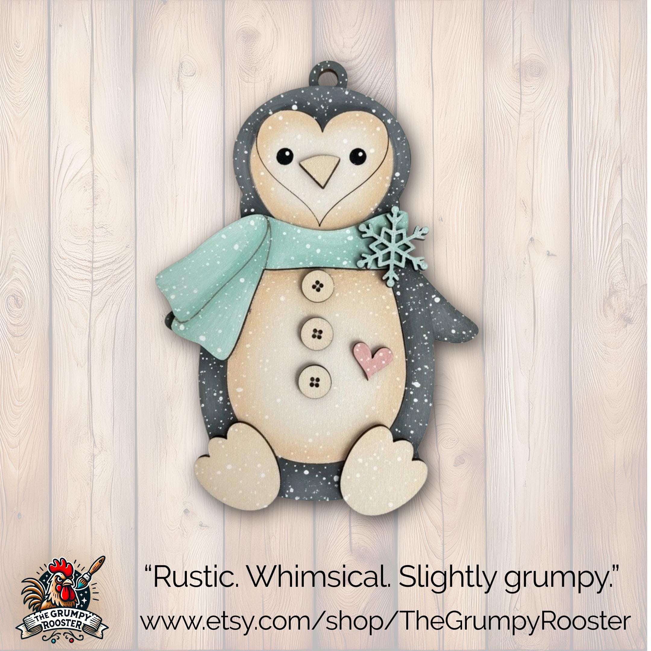 DIY Penguin Ornament – Unpainted Wood Craft, Winter Christmas Decor, Paintable Layered Ornament, No-Glue Option, Kids & Adult Craft