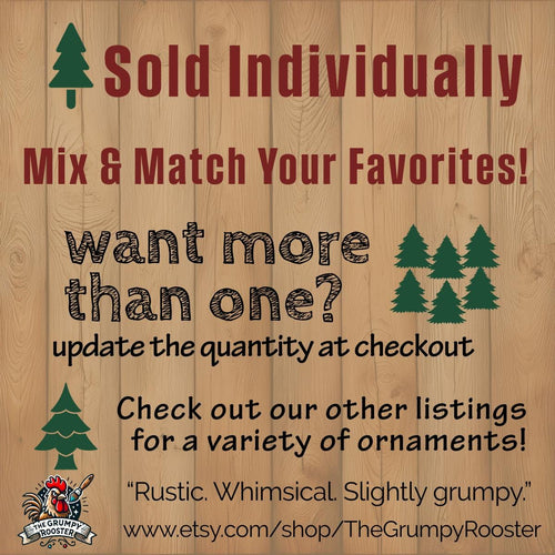 Country Brown Natural Wood Tree Ornament, Wood Holiday Decor, rustic farmhouse ornament, woodland holiday decor, Single or Bulk Qty