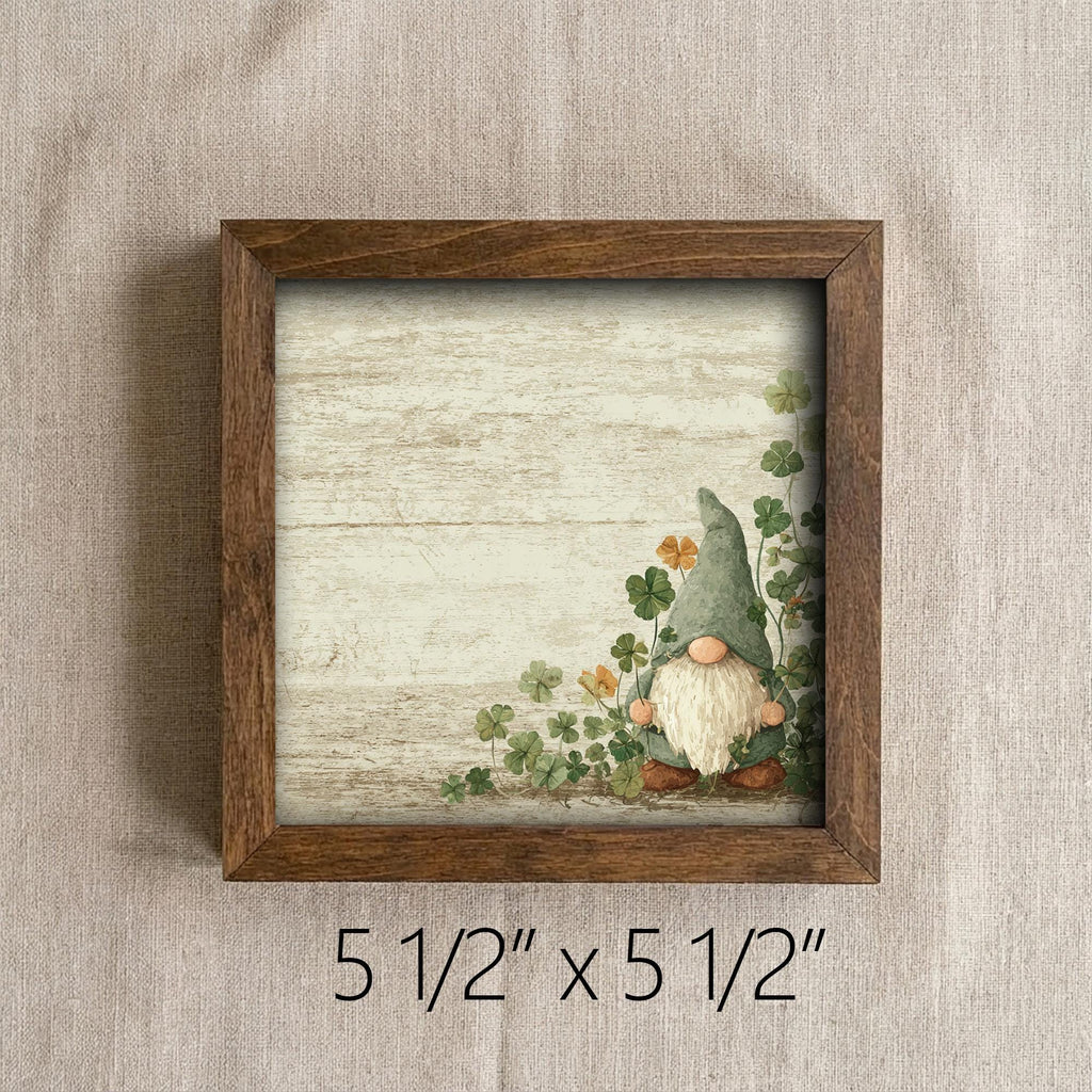 Farmhouse Gnome Wall Art | Mini Framed Shamrock Gnome Decor | St Patrick’s Day Accent