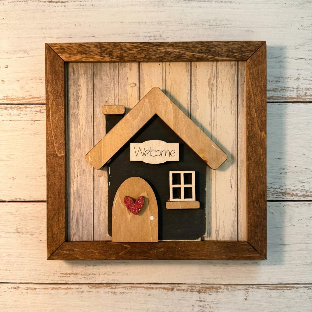 Welcome Wood Sign and Easel – Framed Layered Wood Decor with Easel, Rustic Farmhouse Shelf Sign, Housewarming Gift