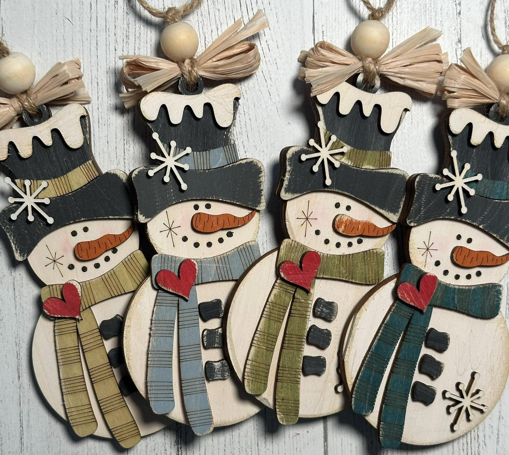 Handmade Rustic Snowman Ornament - Perfect Christmas Tree Decoration, Farmhouse Winter Holiday Decor, Layered Wood Snowman, Handmade Gift