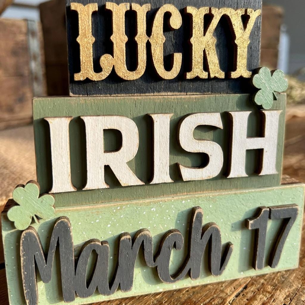 St Patrick's Day Wood Word Stacker – Lucky Irish Tiered Tray Decor